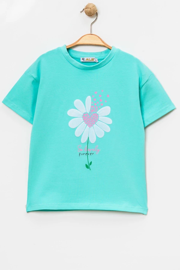 6-9 Yaş Kız Çocuk Tişört Turkuaz - 6254192.1576.