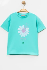 6-9 Yaş Kız Çocuk Tişört Turkuaz - 6254192.1576.