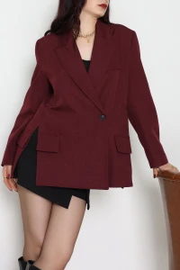 Yandan Yırtmaçlı Astarlı Blazer Ceket Bordo - 6326.001.