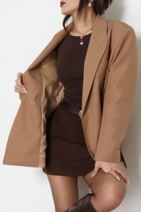 Yandan Yırtmaçlı Astarlı Blazer Ceket Vizon - 6326.001.