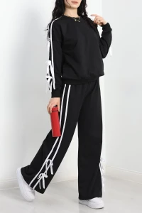 Özel Tasarım İki İplik Kurdele Detay Eşofman Takım Siyah - 70164.1857.