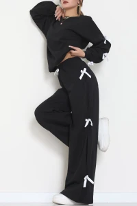 Özel Tasarımlı İki İplik Kurdeleli Eşofman Takım Siyah - 70165.1857.