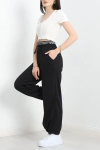 Bel Detaylı 2 İplik Eşofman Altı Siyah - 70169.1857.