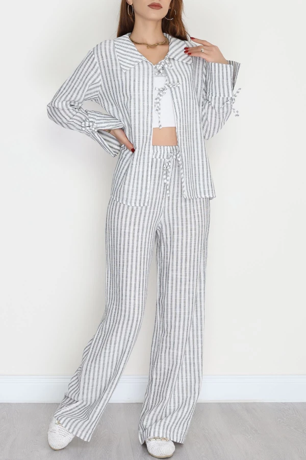 Reyon Marka Çizgili İkili Takım Siyah - 70503.1966.