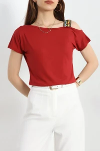 Omuz Şerit Detaylı Viskon Bluz Bordo - 70577.599.