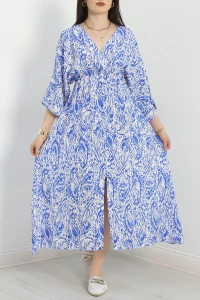 Kruvaze Yaka Desenli Elbise Beyazsaks - 707.1247.