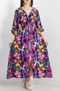 Kruvaze Yaka Desenli Elbise Morsiyah - 707.1247.