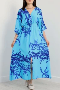 Kruvaze Yaka Desenli Elbise Sakssumavi - 707.1247.