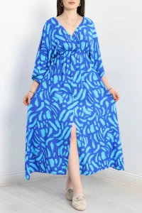 Kruvaze Yaka Desenli Elbise Saksturkuaz1 - 707.1247.