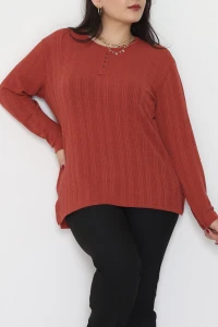 Burgu Kumaş Bisiklet Yaka Büyük Beden Bluz Tütün - 70756.1954.