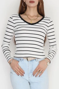 V Yaka Çizgili Kaşkorse Body Ekrusiyah - 70763.1748.