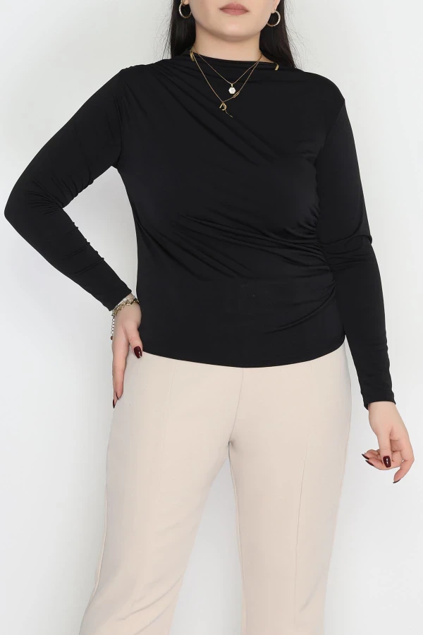 Drape Detaylı Büyük Beden Sandy Bluz Siyah - 70768.1949.