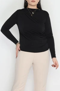 Drape Detaylı Büyük Beden Sandy Bluz Siyah - 70768.1949.