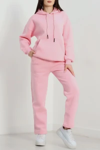 Üç İplik Kanguru Cep Eşofman Takımı Pembe - 70777.1878.