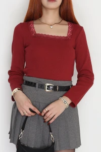 Çerçeve Yaka Dantelli Kaşkorse Body Bordo - 70789.599.