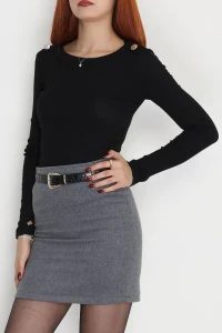Bisiklet Yaka Omuz Düğmeli Kaşkorse Body Siyah - 70790.599.