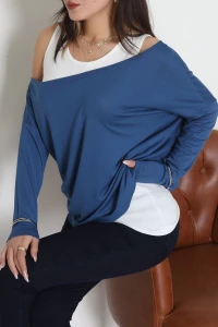 İçli Dışlı İkili Viskon Bluz İndigo - 70827.1095.