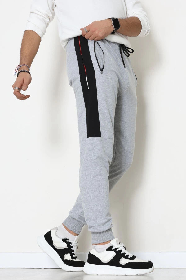 2 İplik Yanı Parçalı Nakışlı Erkek Eşofman Altı Gri - 70835.2066.