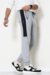 2 İplik Yanı Parçalı Nakışlı Erkek Eşofman Altı Gri - 70835.2066.