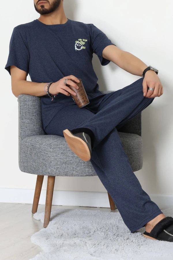 Ön Ve Arka Baskılı Süprem Erkek Pijama Takımı İndigo2 - 70862.1961.