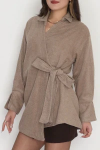 Bağlamalı Kruvaze Yaka Kaşe Ceket Devetüğü - 70993.1775.