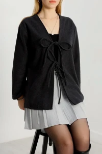 Önü Bağcıklı Kaşe Hırka Füme - 70995.1775.