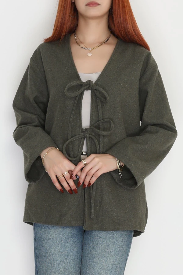 Önü Bağcıklı Kaşe Hırka Haki - 70995.1775.