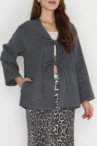 Önü Bağcıklı Kaşe Hırka Antrasit - 70995.1775.