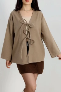 Önü Bağcıklı Kaşe Hırka Vizon - 70995.1775.