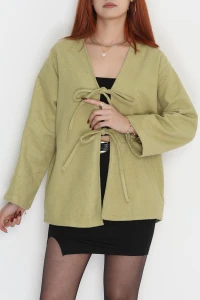 Önü Bağcıklı Kaşe Hırka Yağyeşili - 70995.1775.