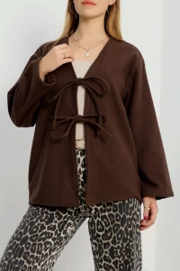 Önü Bağcıklı Kaşe Hırka Acıkahve - 70995.1775.