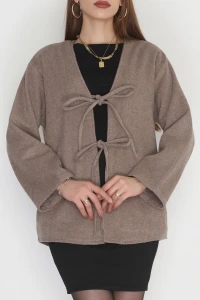 Önü Bağcıklı Kaşe Hırka Koyuvizon - 70995.1775.