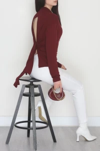 Sırt Dekolteli Örme Bluz Bordo - 71788.444.