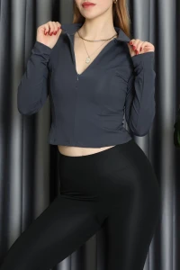 Modal Kumaş Polo Yaka Bluz Füme - 71793.444.