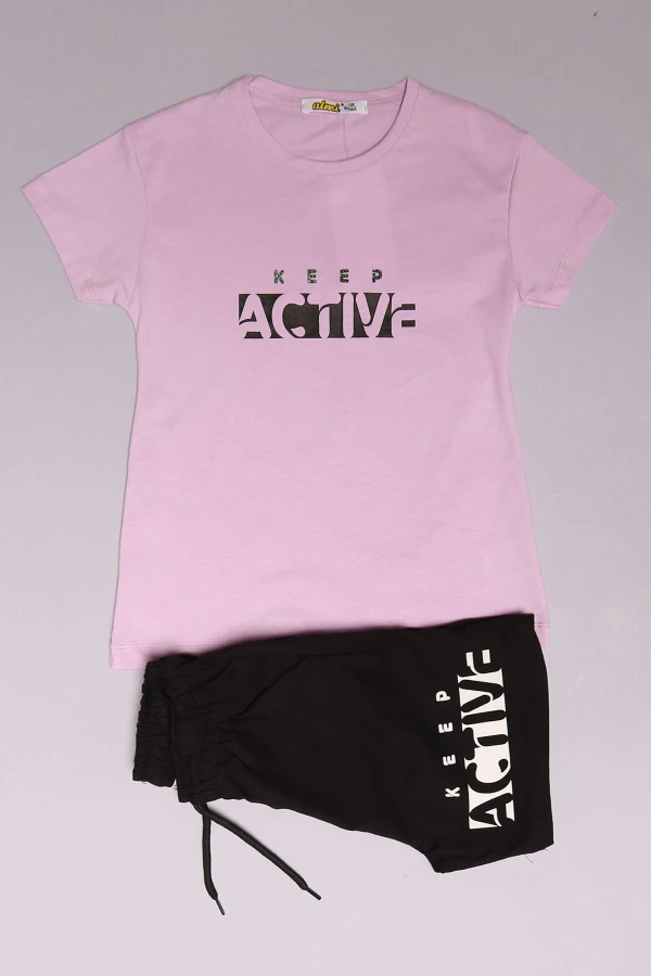 8-12 Yaş Çocuk Şortlu Takım Lila - 723248.1576.