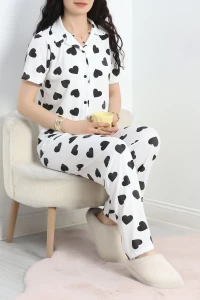Milan Kumaş Düğmeli Pijama Takımı Siyahkalp - 750.1287.