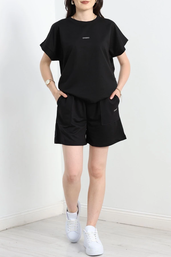 İki İp Yarasa Kol Wortex Şortlu İkili Takım Siyah - 80315.1878.