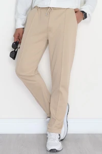 Beli Lastikli Çımalı Double Paça Erkek Pantolon Camel - 80845.1837.