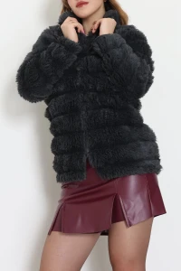 Kürk Görünümlü Peluş Ceket Antrasit - 80877.107.