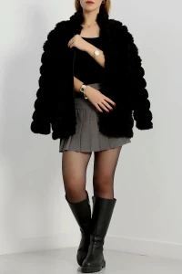 Kürk Görünümlü Peluş Ceket Siyah - 80877.107.