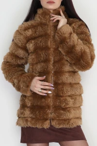 Kürk Görünümlü Peluş Ceket Camel - 80877.107.