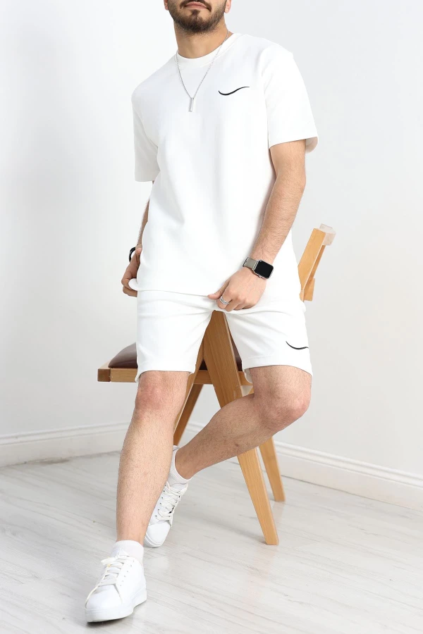 Double Face Özel Kumaş Oversize Erkek Şortlu Takım Ekru - 80900.1837.