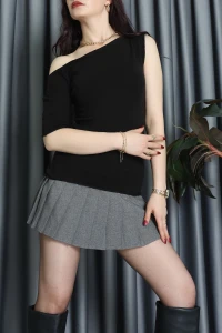 Lefon Triko Asimetrik Bluz Siyah - 81353.444.