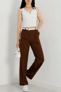 Tek Düğme Palazzo Pantolon Acıkahve - 90022.1397.