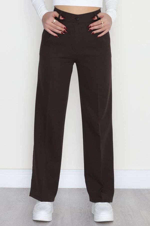 Tek Düğme Palazzo Pantolon Koyukahve - 90022.1397.