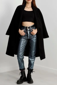 110 Cm Astarlı Kaşe Kaban Siyah - 90038.1839.