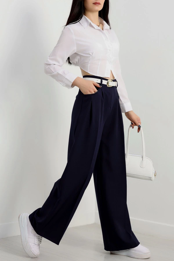 Cepten Pileli Palazzo Pantolon Lacivert - 90113.1397.