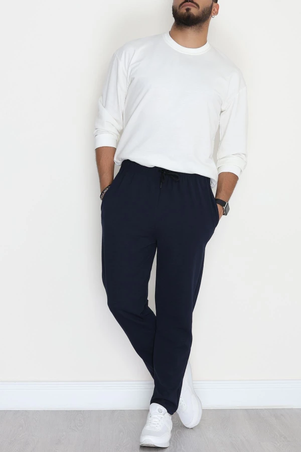 Zra Krep Likralı Bağcıklı Erkek Eşofman Altı Lacivert - 90114.1837.