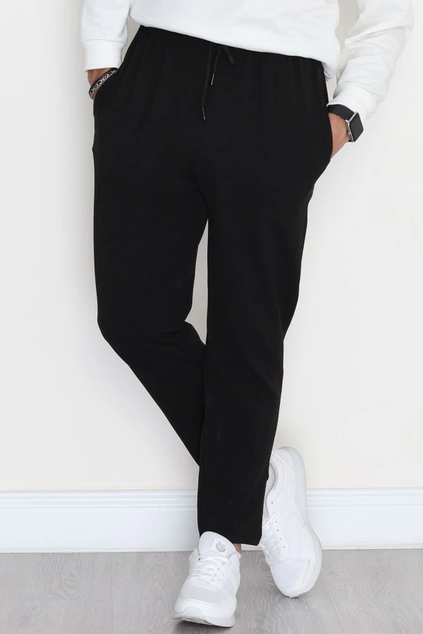 Zra Krep Likralı Bağcıklı Erkek Eşofman Altı Siyah - 90114.1837.