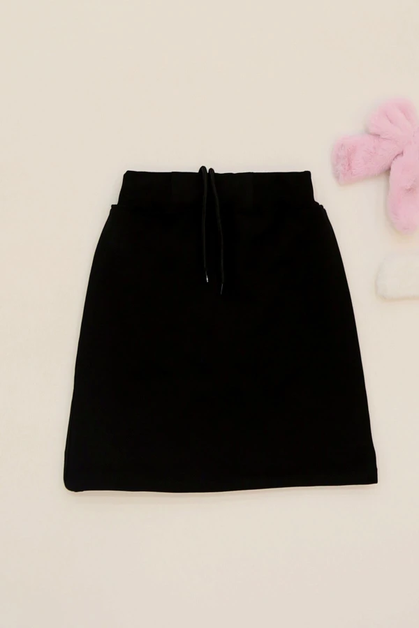 11-15 Yaş İki İplik Beli Lastikli Kompak Penye Şort Etek Siyah - 90233.2032.